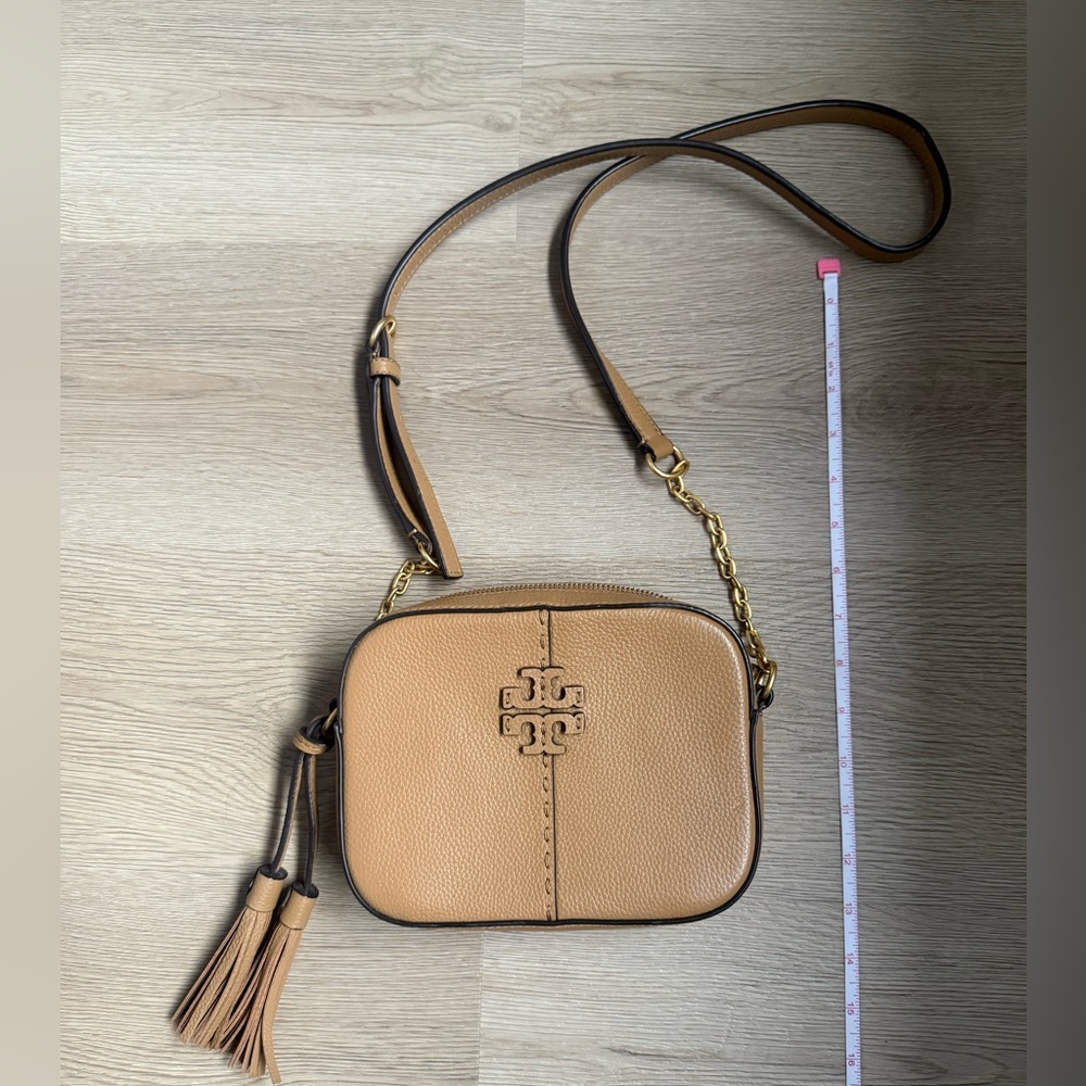 Tory Burch Tan Leather Crossbody Bag with Tassel